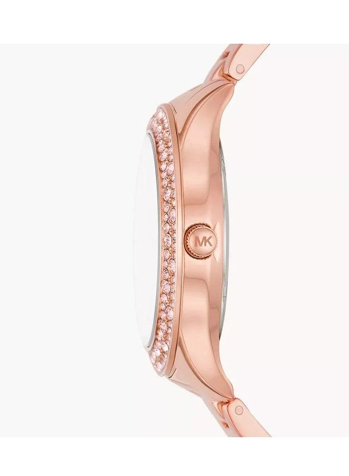 ام كي ساعة Lilane Quartz بقرص من الذهب الوردي وحزام من الفولاذ المطلي بالذهب الوردي للنساء - MK1068 - Image 2