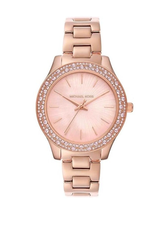 ام كي ساعة Lilane Quartz بقرص من الذهب الوردي وحزام من الفولاذ المطلي بالذهب الوردي للنساء - MK1068 - Image 1