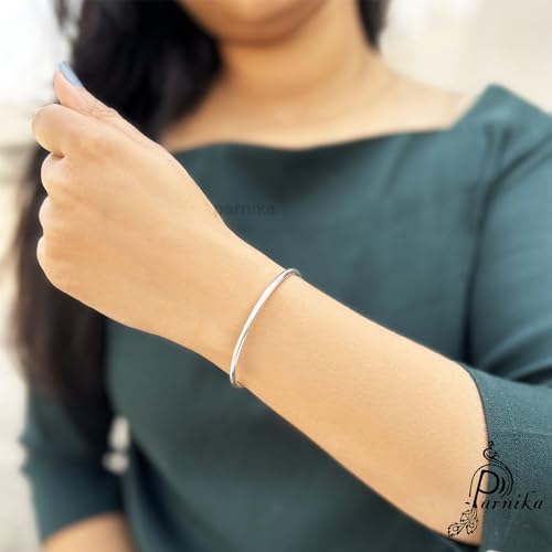 Parnika (Formerly MJ 925 Plain Round Hollow Unisex Kada Bangle in Pure 92.5 Sterling Silver for Girls Women Boys Men | With Certificate of Authenticity | Chandi ka Kada | (1 Piece, 50 mm) - Image 3