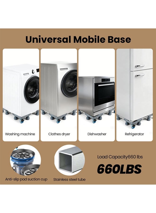 إتش كيو جيمنغ حامل ثلاجة عالمي بقاعدة قابلة للتعديل، مزود بـ 8 أرجل متينة و4 عجلات قابلة للقفل، مناسب أيضًا لحامل الغسالة، وقاعدة الثلاجة، وعربة نقل الأجهزة المنزلية المربعة القابلة للتعديل. - Image 4