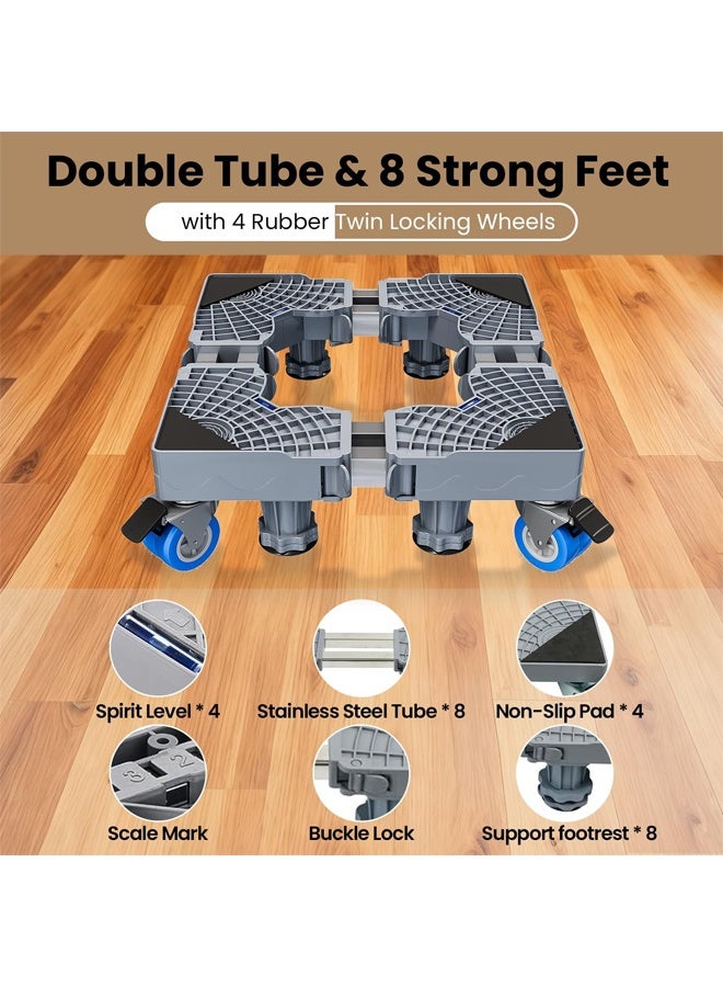 إتش كيو جيمنغ حامل ثلاجة عالمي بقاعدة قابلة للتعديل، مزود بـ 8 أرجل متينة و4 عجلات قابلة للقفل، مناسب أيضًا لحامل الغسالة، وقاعدة الثلاجة، وعربة نقل الأجهزة المنزلية المربعة القابلة للتعديل. - Image 3