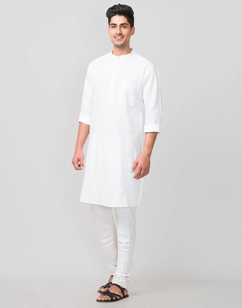 Fabindia White Cotton Comfort Fit Long Kurta