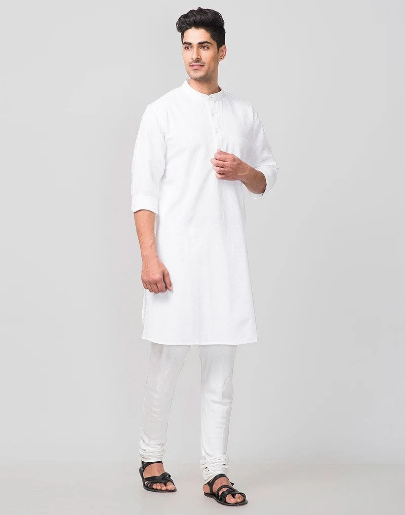 Fabindia White Cotton Comfort Fit Long Kurta