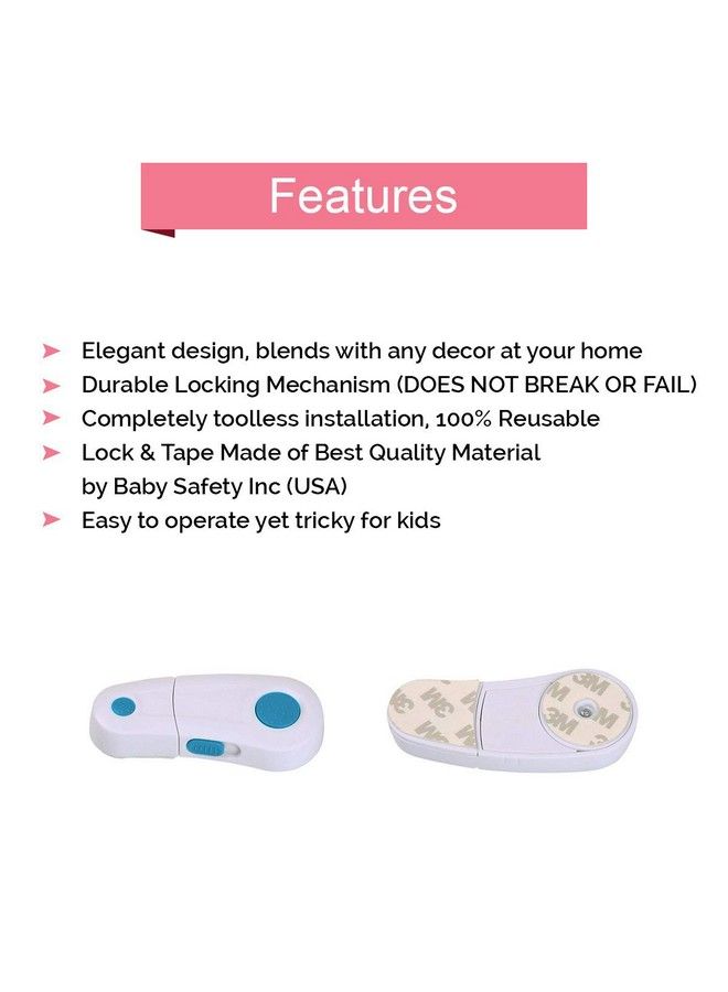 Safe-O-Kid قفل خزانة أمان للأطفال مقاوم للإصابة بأصابع الأطفال أنيق وعالي الجودة عبوة من ٤ ألوان زرقاء - Image 4