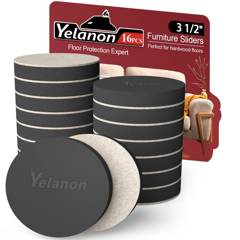 Yelanon Furniture Sliders - 16 Pcs-3 1/2    Round Furniture Sliders For Hardwoods Floors, Heavy Duty Furniture Movers Sliders, Reusable Furniture Moving Pads, Floor Protectors For Carpet - Image 1