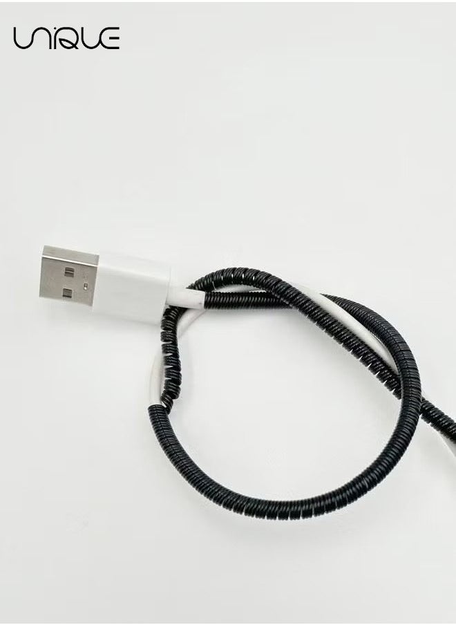 Unique 2Pcs 1.6m Spiral Cable Protector, Chargers Cable Protector Data Cable Protective Sleeve, Headphone Saver, Charger Protective Cover for Phone USB Prevent Pets from Biting The Cable (Black)  - Image 2