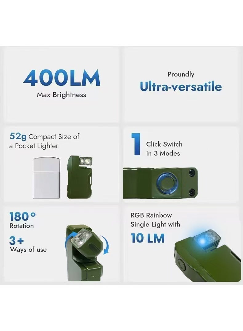 G5 Rechargeable EDC Flashlight, Powerful RGB Flashights, 400 Lumens Portable Flat Mini Flashlights, IP68 Waterproof Multi-Mode Magnetic Small Keychain Flashlight for Camping, Emergency (Green) - Image 4