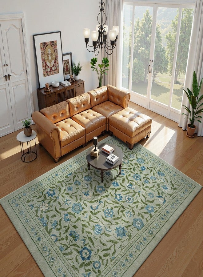 Collive Washable Entryway Rugs, Green 2 x 3 Spring Floral Rug Modern Soft Kitchen Carpet Non Slip, Vintage Bathroom Mats Stain Resistant Inside Front Door Mat for Entrance, Bedroom - Image 4