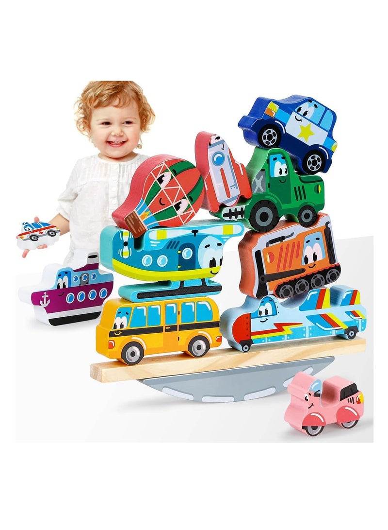Montessori Stading Cars Toys Wooden Toys - ألعاب الأطفال الحسية للفتيات والفتيان البالغ من العمر عام واحد - لبنات بناء للأطفال الصغار - هدايا عيد ميلاد فريدة من نوعها للأطفال من سن 1-2 سنوات