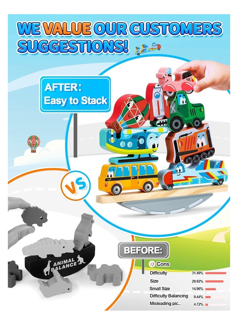 Montessori Stading Cars Toys Wooden Toys - ألعاب الأطفال الحسية للفتيات والفتيان البالغ من العمر عام واحد - لبنات بناء للأطفال الصغار - هدايا عيد ميلاد فريدة من نوعها للأطفال من سن 1-2 سنوات