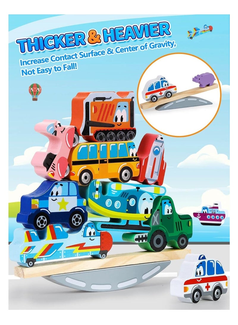Montessori Stading Cars Toys Wooden Toys - ألعاب الأطفال الحسية للفتيات والفتيان البالغ من العمر عام واحد - لبنات بناء للأطفال الصغار - هدايا عيد ميلاد فريدة من نوعها للأطفال من سن 1-2 سنوات