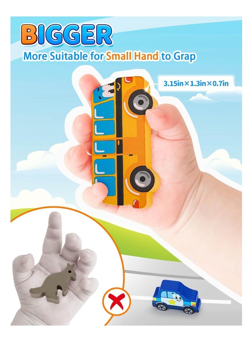 Montessori Stading Cars Toys Wooden Toys - ألعاب الأطفال الحسية للفتيات والفتيان البالغ من العمر عام واحد - لبنات بناء للأطفال الصغار - هدايا عيد ميلاد فريدة من نوعها للأطفال من سن 1-2 سنوات