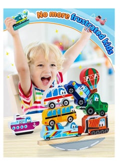 سيوسي Montessori Stading Cars Toys Wooden Toys - ألعاب الأطفال الحسية للفتيات والفتيان البالغ من العمر عام واحد - لبنات بناء للأطفال الصغار - هدايا عيد ميلاد فريدة من نوعها للأطفال من سن 1-2 سنوات  - Image 3