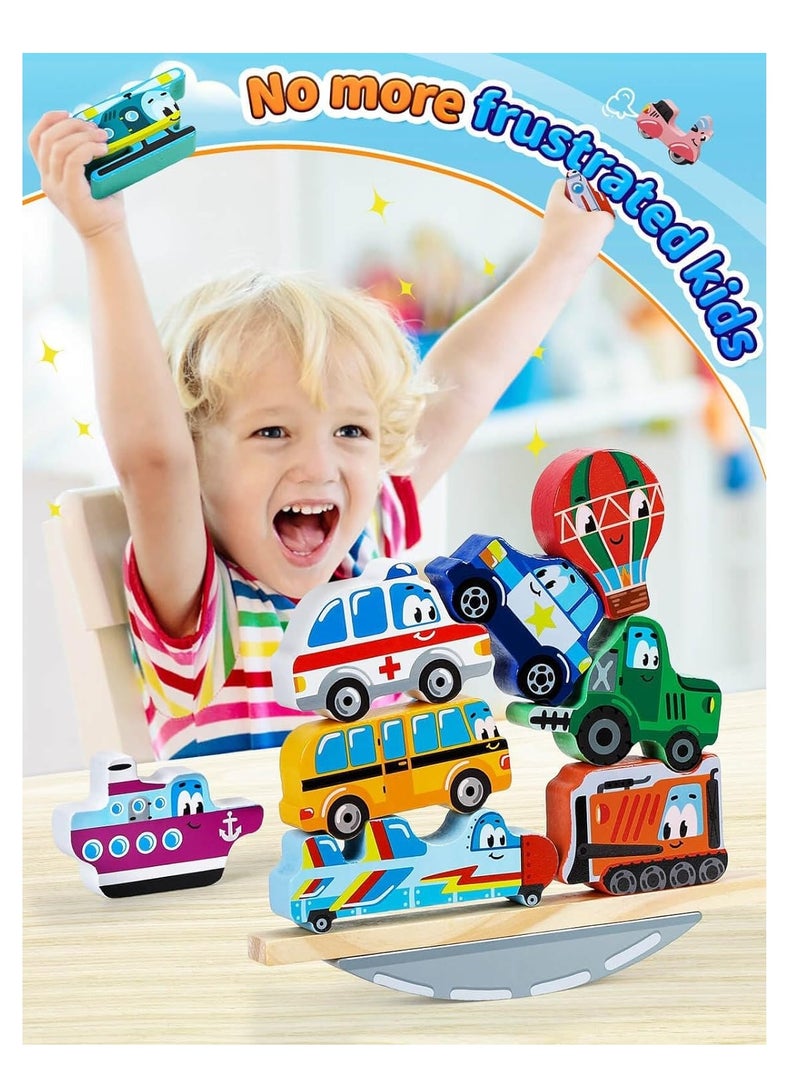 Montessori Stading Cars Toys Wooden Toys - ألعاب الأطفال الحسية للفتيات والفتيان البالغ من العمر عام واحد - لبنات بناء للأطفال الصغار - هدايا عيد ميلاد فريدة من نوعها للأطفال من سن 1-2 سنوات