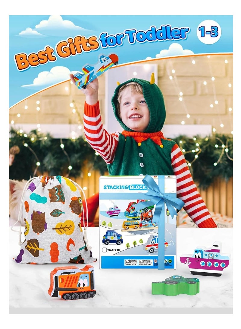 Montessori Stading Cars Toys Wooden Toys - ألعاب الأطفال الحسية للفتيات والفتيان البالغ من العمر عام واحد - لبنات بناء للأطفال الصغار - هدايا عيد ميلاد فريدة من نوعها للأطفال من سن 1-2 سنوات