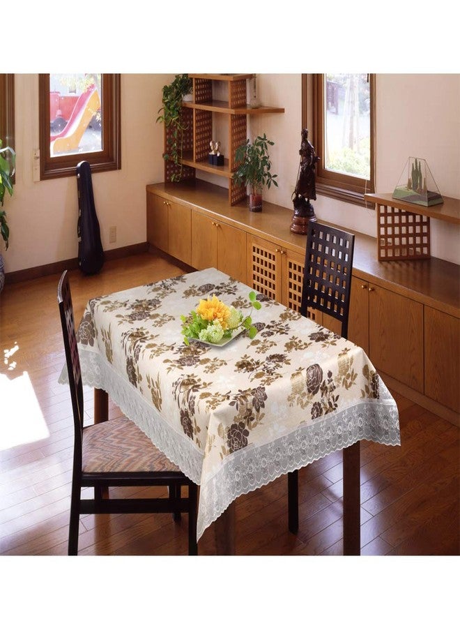 Freelance PVC Vinyl Tuscany Flannel Backing Dining Plastic Table Cover Cloth - Waterproof Protector, 4-6 Seater, Oblong/Oval 54 X 78 inches (with White Border Edge Lace) - Product of Meiwa, Japan - Image 1