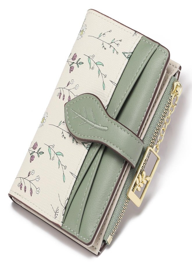 GAEKEAO Small Wallets for Women RFID Blocking Bifold Floral Vegan Leather Wallet Card Holder with Zipper Pocket ID Window - Image 1