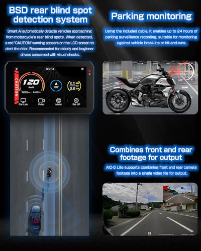 CHIGEE AIO-5 Lite Motorcycle Carplay Android Auto GPS Navigation System, BSD, STARVIS HDR 5" LCD, 60FPS,5G Wi-Fi BT, IP67 Waterproof, 24H Parking Mode, Dedicated App - Image 3