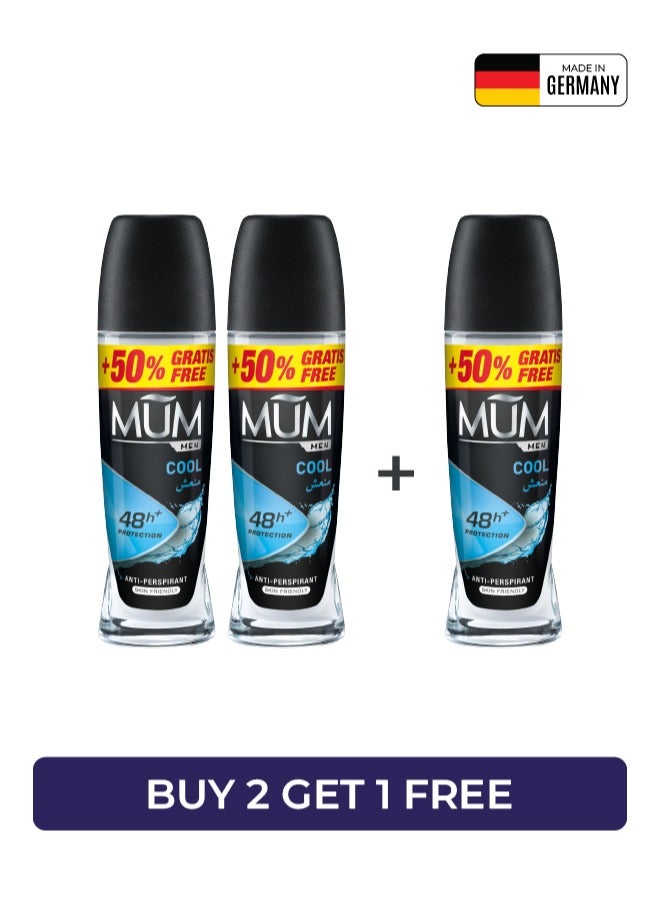 MUM Deodorant Roll-on - Men Cool, 48-Hrs Protection, Quick Drying Formula For All Skin Type, Pack of 3, 75ml Each - Image 1