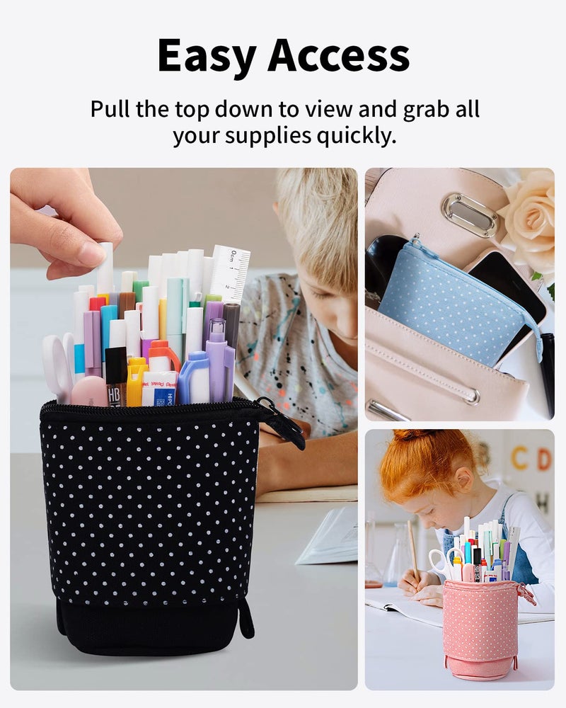 Sooez Standing Pencil Case, Cute Stand up Pencil Pouch, Telescopic Pen Pouch, Portable Pencil Holder, Kawaii Stand up Pencil Case, Spacious Pencil Pouch Bag for School Office Supplies, Black - Image 4