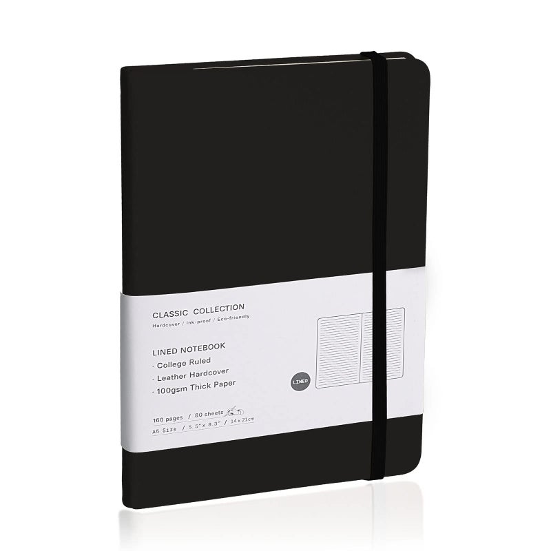 EMOMAS Lined Journal Notebook â€“ Hardcover Notebook for Men & Women â€“ Journals for Writing, Work, School, Home & Daily Notes, 160 Pages â€“ Medium A5, 5.7"x8", 100 gsm Thick Paper (Black)â€‹ - Image 1