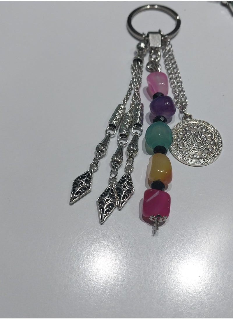 tag "Agate stone and metal keychain."  - Image 2