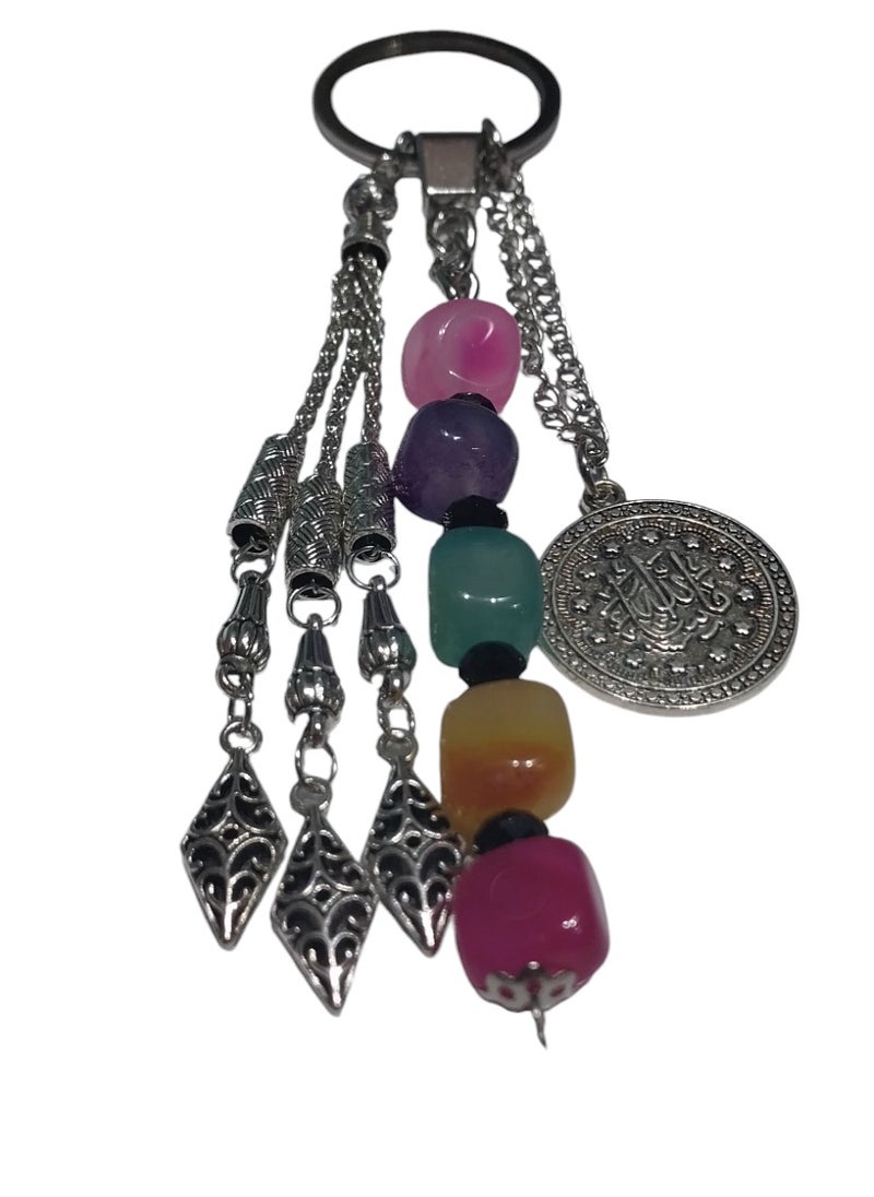 tag "Agate stone and metal keychain."  - Image 1
