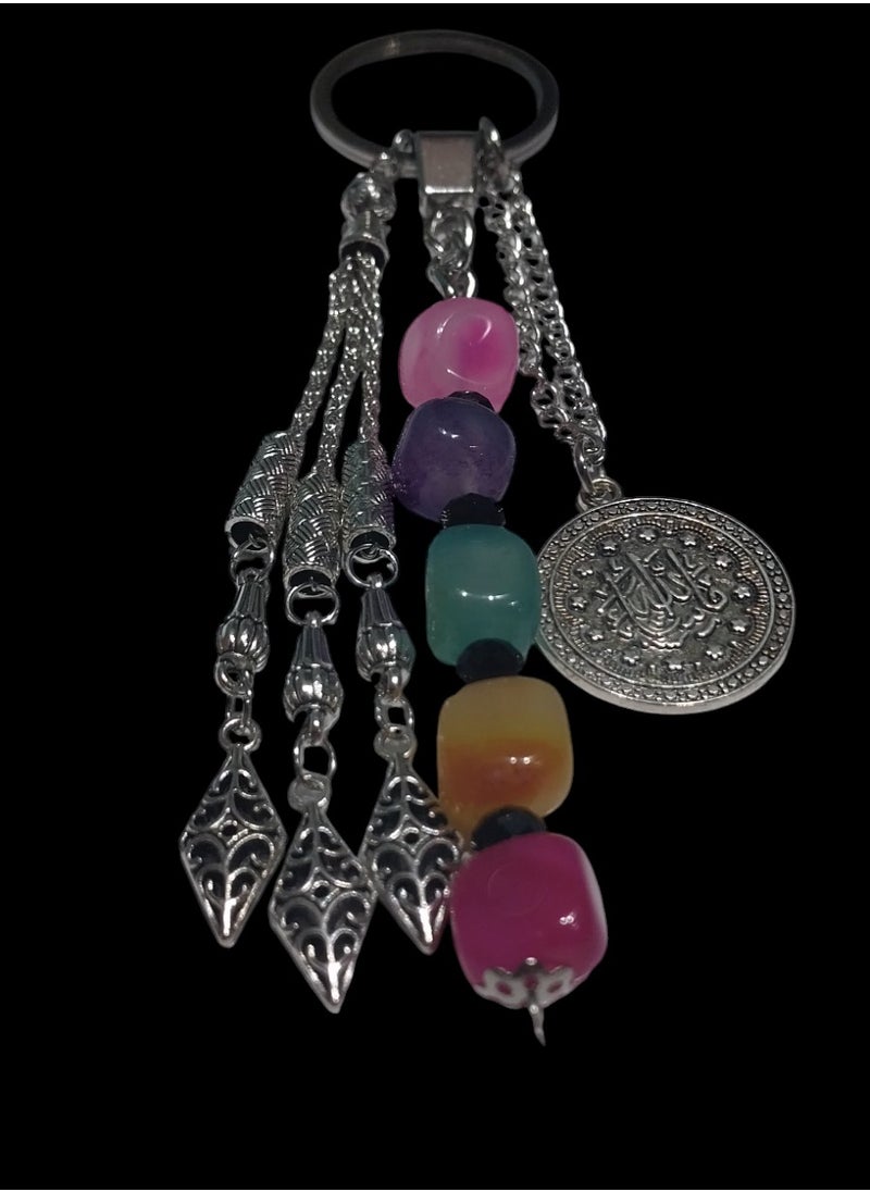 tag "Agate stone and metal keychain."  - Image 3