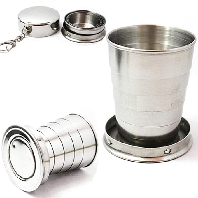 BRIGHTZONE Stainless Steel Folding Travel Mug Cup - Camping Water Glass/Collapsible Shot Glass/Expandable (150 ML) - Image 1