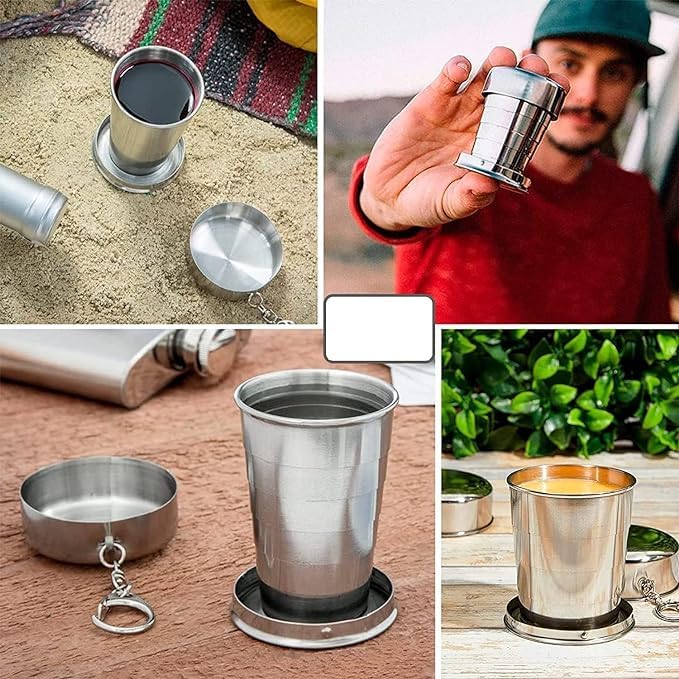 BRIGHTZONE Stainless Steel Folding Travel Mug Cup - Camping Water Glass/Collapsible Shot Glass/Expandable (150 ML) - Image 4