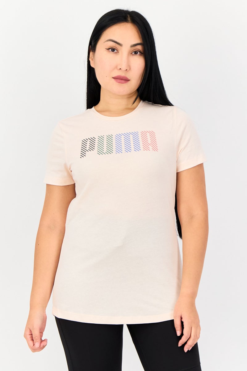 PUMA Women Regular Fit Brand Logo Outdoor T-Shirt, Peach - Image 1