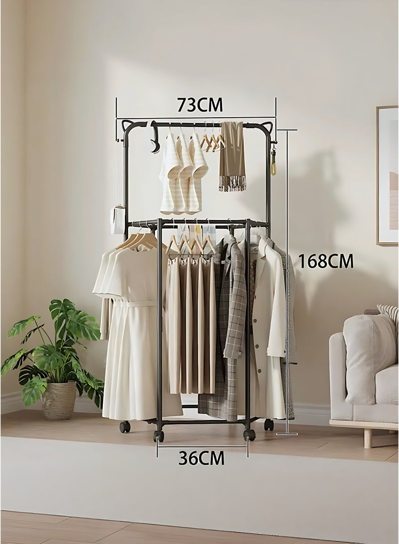 حامل ملابس سداسي دوار بعجلات، شماعة ملابس معدنية عمودية، حامل ملابس متين ومتعدد الوظائف. - Image 2