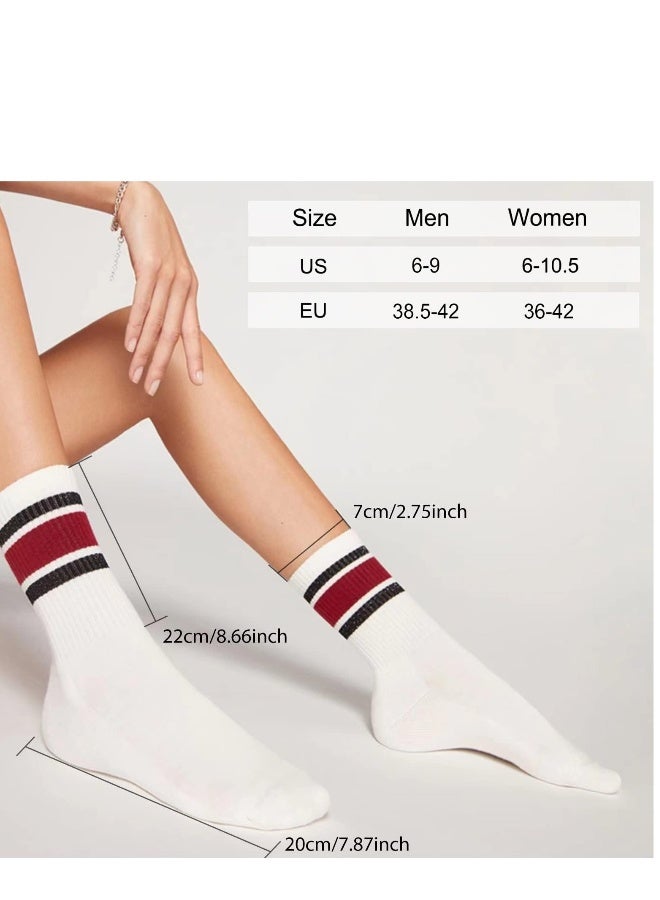 Women's Casual Socks, 4 Pairs Novelty Socks For Women Striped Retro Crew Socks Sporty Calf Socks Casual Cotton Socks Women - Image 2