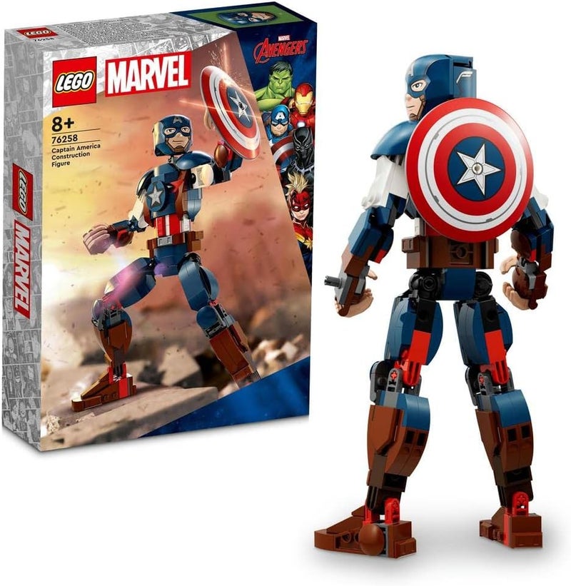 LEGO 76258 Marvel Captain America Construction Figure Buildable Toy with Shield, Avengers Collection, Play and Display Superhero Bedroom Accessory, Birthday Gift for Kids, Boys, Girls Aged 8+ - Image 1