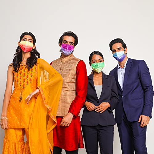 QUARANT Meltblown - Dual SMMS Fabric 4 Ply Designer Protective Face Mask with Nose Clip and Reusable Travel Pouch, Fashion That's Safe (Ombre Combo, Pack of 50) for Unisex - Image 2