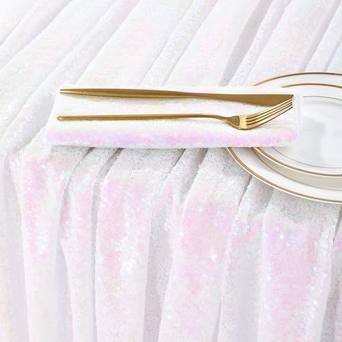 QueenDream Iridescent White Sequin Tablecloth 60 x102 Inch Mermaid Rectangle Tablecloth Overlay for Wedding Birthday Parties Decorations - Image 4