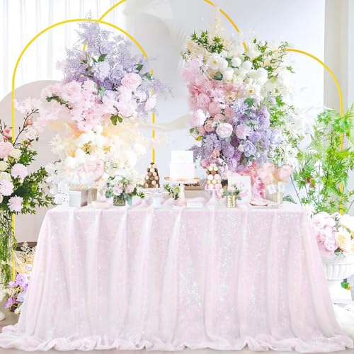 QueenDream Iridescent White Sequin Tablecloth 60 x102 Inch Mermaid Rectangle Tablecloth Overlay for Wedding Birthday Parties Decorations - Image 1