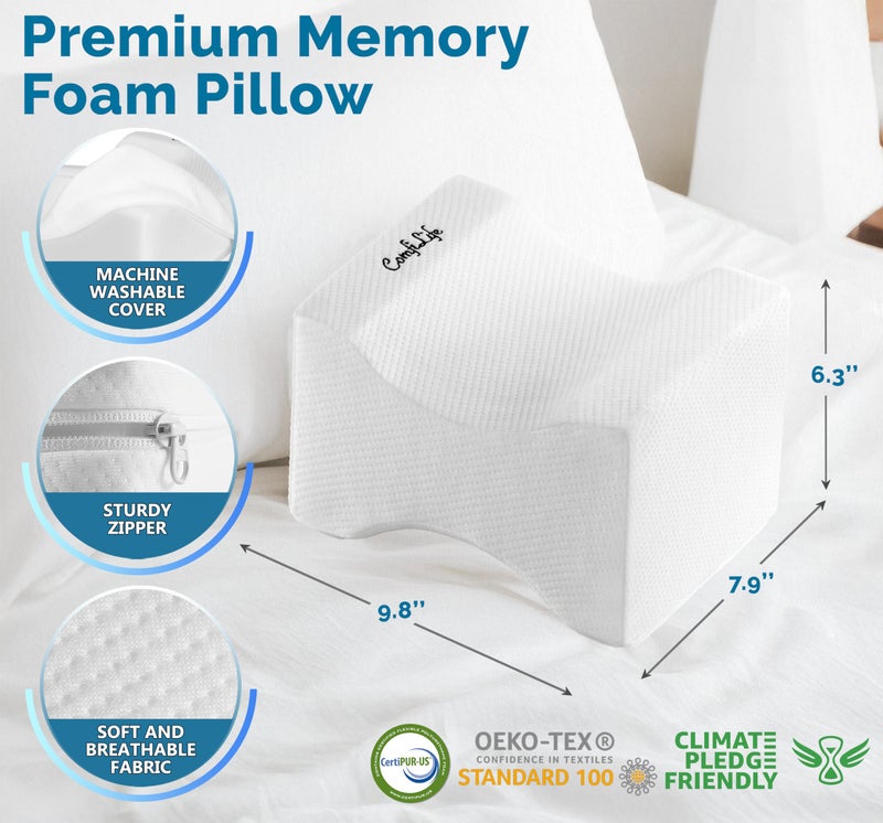 ComfiLife Orthopedic Knee and Leg Pillow for Side Sleepers Sleeping - 100% Polyurethane Foam for Back Pain, Hip Pain Relief - Image 4