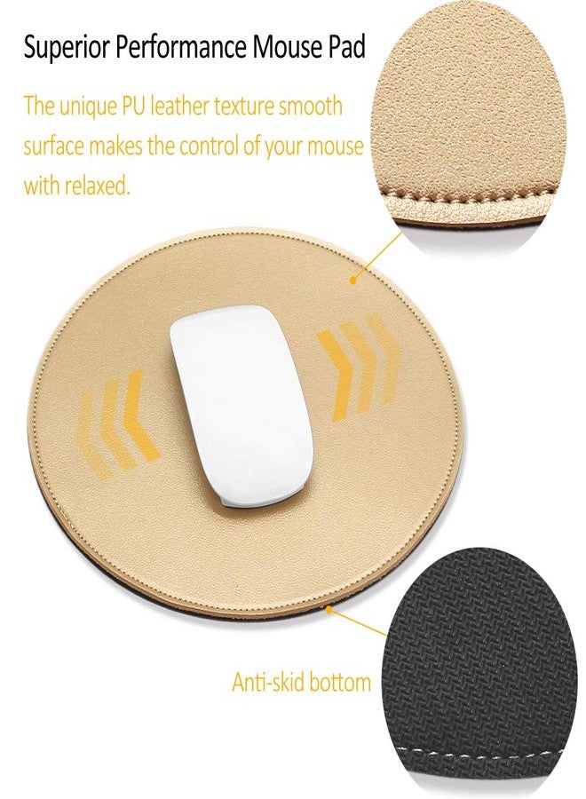 ProElife Round Mouse Pad, PU Leather Gold Desk Mat, Non-Slip Base, 8.66" - Image 4