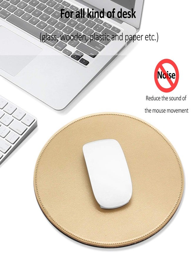 ProElife Round Mouse Pad, PU Leather Gold Desk Mat, Non-Slip Base, 8.66" - Image 5