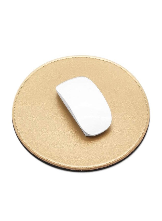 ProElife Round Mouse Pad, PU Leather Gold Desk Mat, Non-Slip Base, 8.66" - Image 1