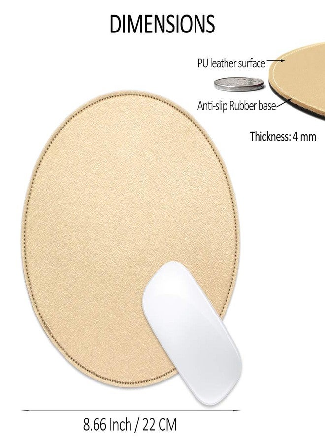 ProElife Round Mouse Pad, PU Leather Gold Desk Mat, Non-Slip Base, 8.66" - Image 3