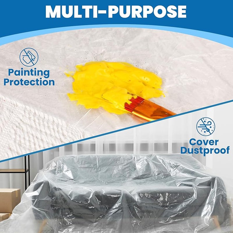 NUITPY 8 Pieces Plastic Drop Cloth for Painting, 9 x 12 Feet Painters Plastic, Waterproof Clear Plastic Tarp, Dustproof Plastic Sheeting for Furniture Cover - Image 5