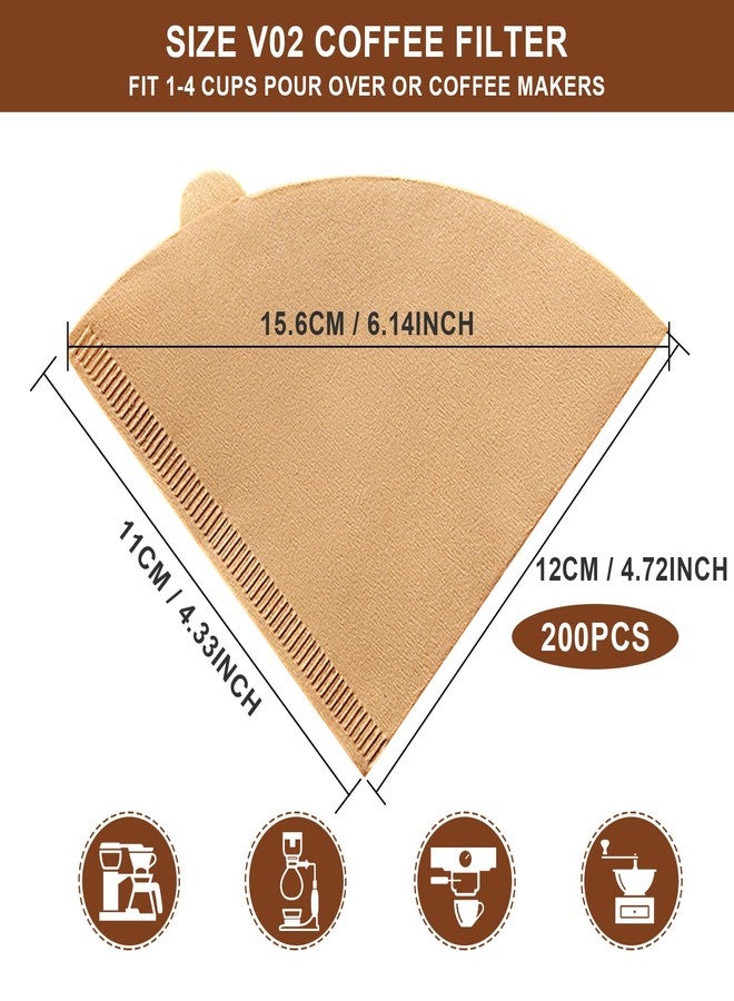 Gute 200Pcs Cone Coffee Filters, 2-4 Cups Unbleached Brown V02 Disposable Coffee Filter Paper, V-Shaped Pour Over Coffee Dripper and Drip Coffee Maker, Size 02 - Image 2