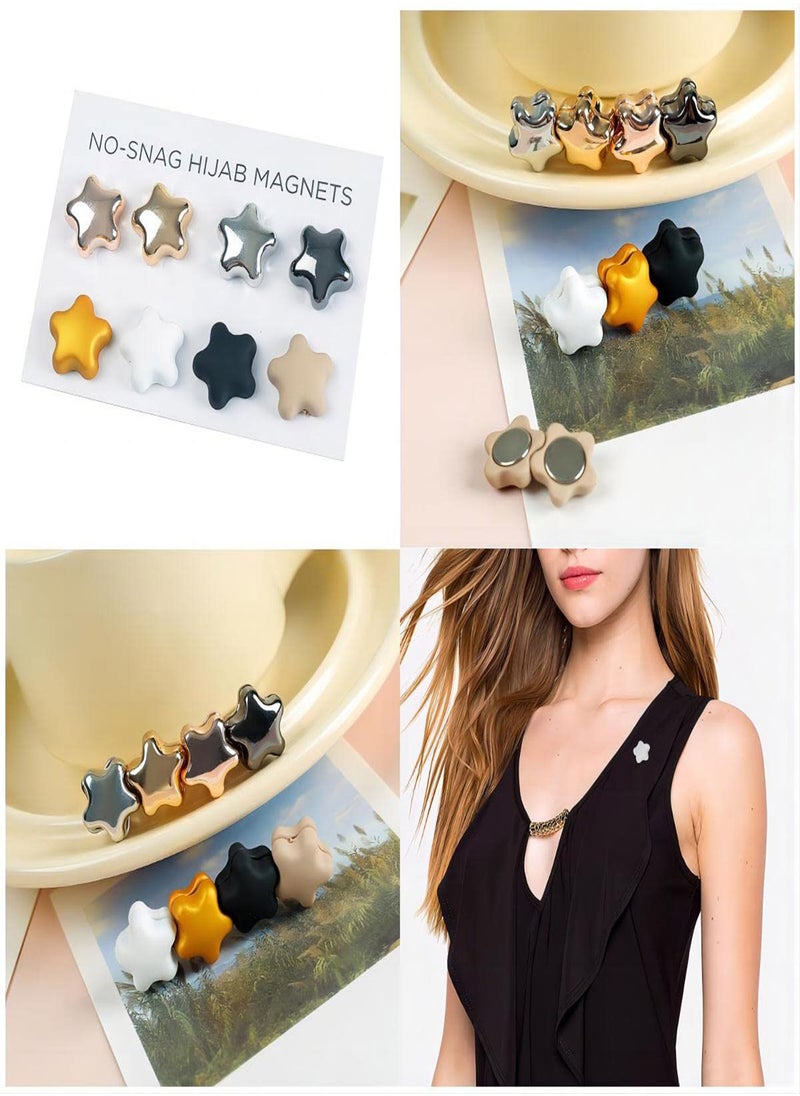 Generic - Magnetic Hijab Pins Set, 8 Pairs in Matte and Metallic Colors, Versatile Scarf Fasteners for Women, Strong Hold for Shawls and Scarves, Stylish Star Shape Design - Image 1