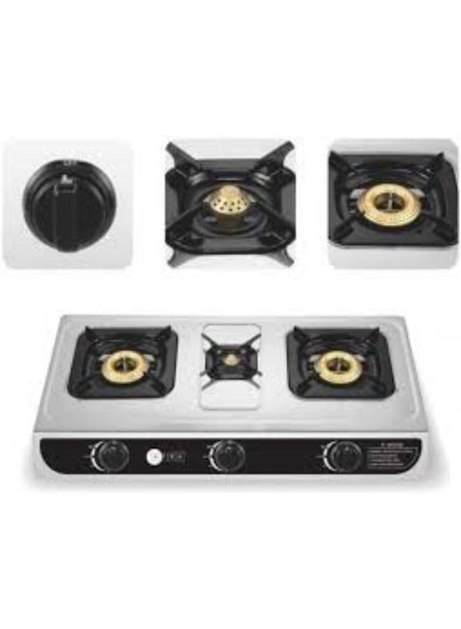 دينكس موقد غاز بسطح زجاجي بثلاث شعلات بإشعال تلقائي وشعلة حديد زهر بتصميم أنيق - Image 2