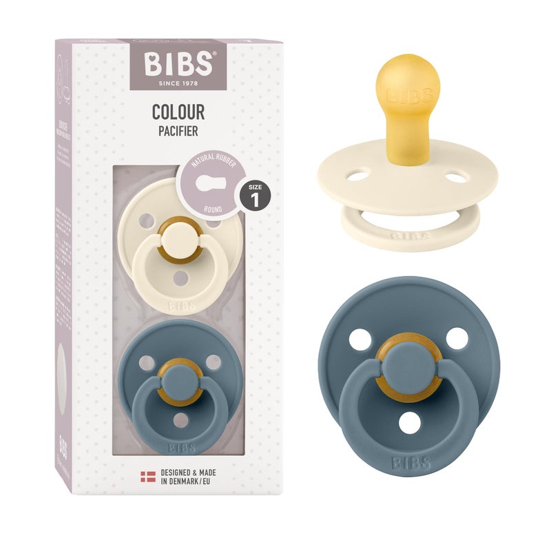 BIBS Pacifiers Colour Collection | Natural Rubber Baby Pacifier | Set of 2 BPA-Free Soothers | Made in Denmark | 0+ Months (Pack of 2) | Ivory/Petrol - Image 1