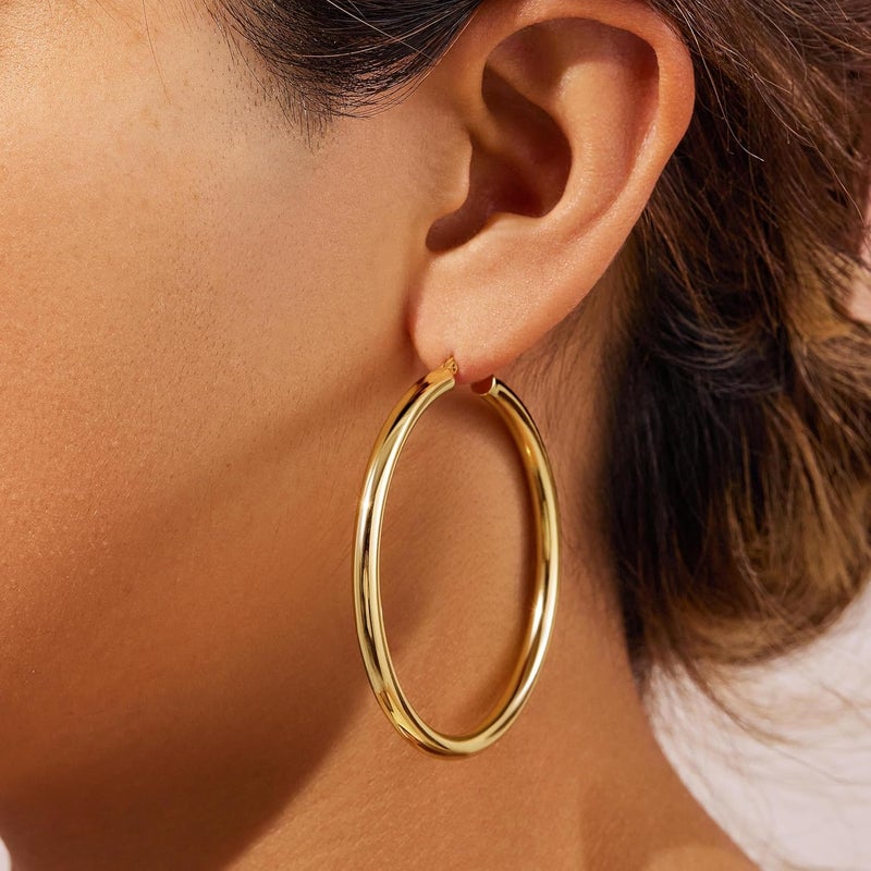 Gold Hoop Earrings: Thick Hollow Gold Hoop Earrings - Lightweight Hypoallergenic Large Hoop Earrings for Fashion Forward Trendy Jewelry Lovers - Image 2