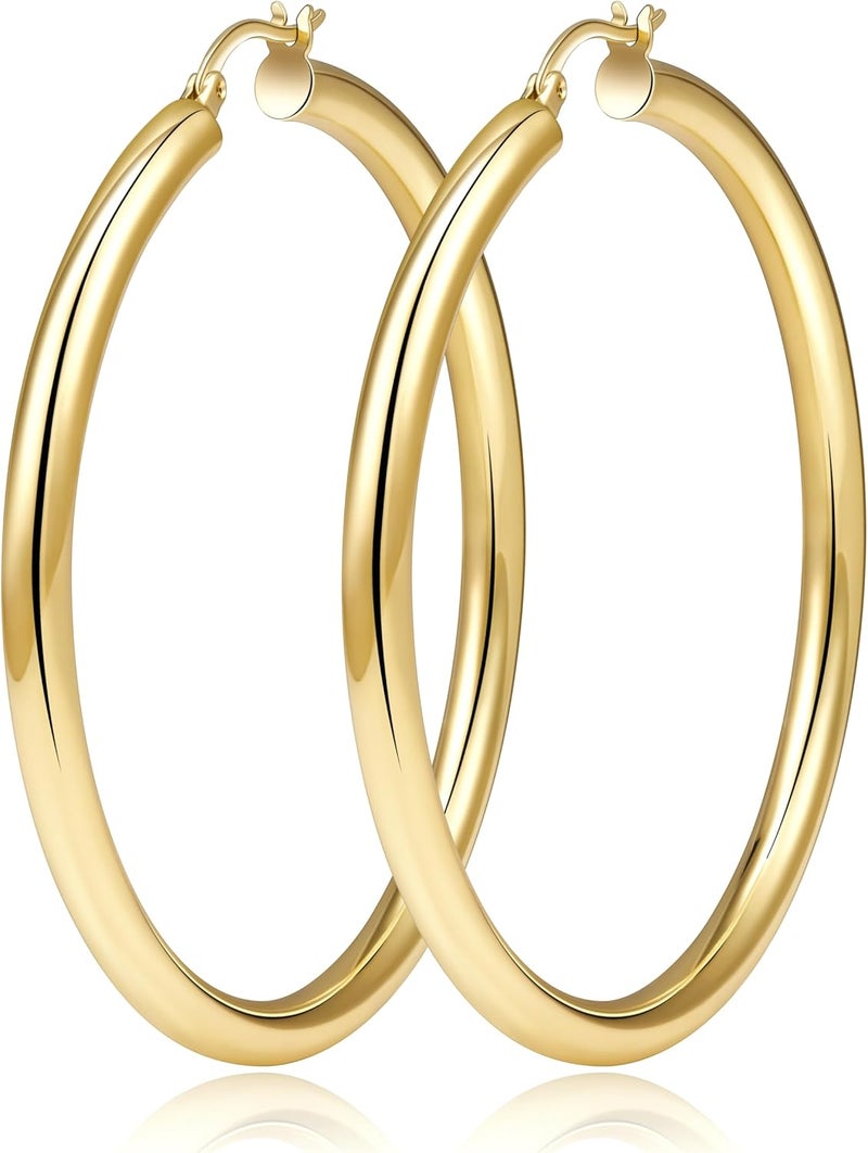 Gold Hoop Earrings: Thick Hollow Gold Hoop Earrings - Lightweight Hypoallergenic Large Hoop Earrings for Fashion Forward Trendy Jewelry Lovers - Image 1