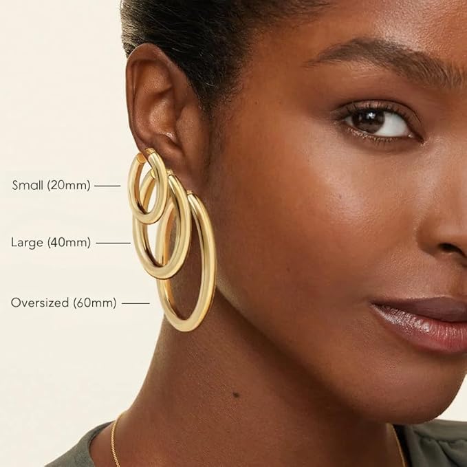 Gold Hoop Earrings: Thick Hollow Gold Hoop Earrings - Lightweight Hypoallergenic Large Hoop Earrings for Fashion Forward Trendy Jewelry Lovers - Image 5